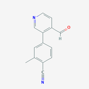 molecular formula C14H10N2O B1405464 4-(4-甲酰吡啶-3-基)-2-甲基苯甲腈 CAS No. 1308669-68-2