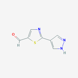 molecular formula C7H5N3OS B1405475 5-Thiazolecarboxaldehyde, 2-(1H-pyrazol-4-yl)- CAS No. 1369336-35-5