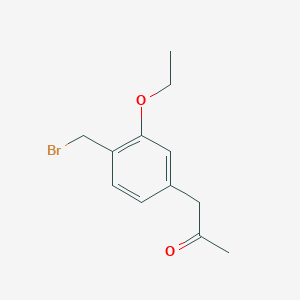 molecular formula C12H15BrO2 B14055333 1-(4-(Bromomethyl)-3-ethoxyphenyl)propan-2-one 