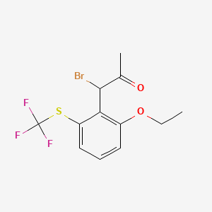 molecular formula C12H12BrF3O2S B14055581 1-Bromo-1-(2-ethoxy-6-(trifluoromethylthio)phenyl)propan-2-one 