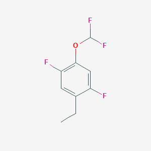 molecular formula C9H8F4O B14055683 1,4-Difluoro-2-difluoromethoxy-5-ethylbenzene 