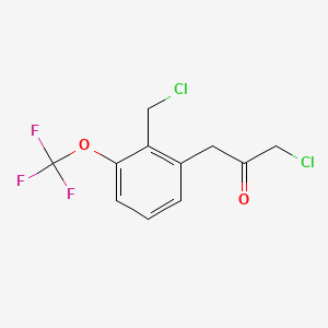 molecular formula C11H9Cl2F3O2 B14055855 1-Chloro-3-(2-(chloromethyl)-3-(trifluoromethoxy)phenyl)propan-2-one 