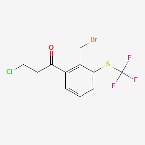 molecular formula C11H9BrClF3OS B14055883 1-(2-(Bromomethyl)-3-(trifluoromethylthio)phenyl)-3-chloropropan-1-one 