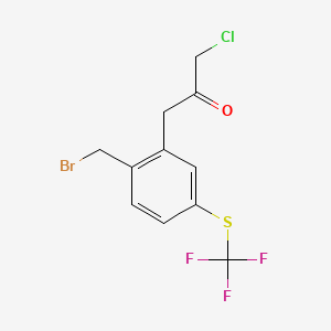 molecular formula C11H9BrClF3OS B14055976 1-(2-(Bromomethyl)-5-(trifluoromethylthio)phenyl)-3-chloropropan-2-one 