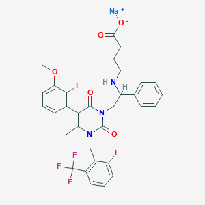 Sodium;4-[[2-[5-(2-fluoro-3-methoxyphenyl)-3-[[2-fluoro-6-(trifluoromethyl)phenyl]methyl]-4-methyl-2,6-dioxo-1,3-diazinan-1-yl]-1-phenylethyl]amino]butanoate