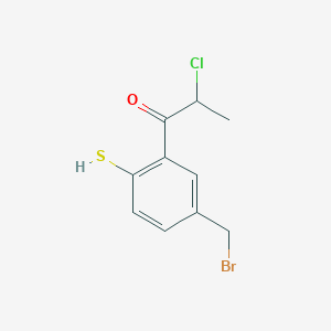 molecular formula C10H10BrClOS B14056404 1-(5-(Bromomethyl)-2-mercaptophenyl)-2-chloropropan-1-one 