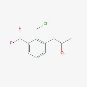 molecular formula C11H11ClF2O B14056439 1-(2-(Chloromethyl)-3-(difluoromethyl)phenyl)propan-2-one 