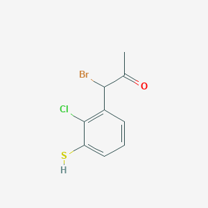 molecular formula C9H8BrClOS B14056639 1-Bromo-1-(2-chloro-3-mercaptophenyl)propan-2-one 