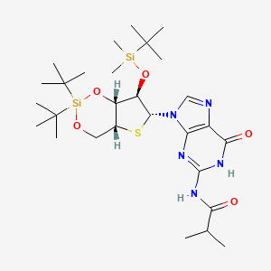 molecular formula C28H49N5O5SSi2 B14057053 N-(9-((4AR,6R,7R,7AR)-2,2-DI-Tert-butyl-7-((tert-butyldimethylsilyl)oxy)tetrahydro-4H-thieno[3,2-D][1,3,2]dioxasilin-6-YL)-6-oxo-6,9-dihydro-1H-purin-2-YL)isobutyramide 