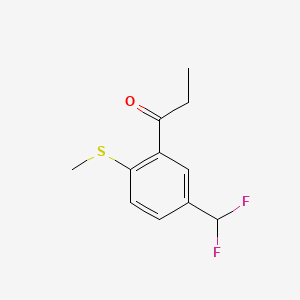 molecular formula C11H12F2OS B14057132 1-(5-(Difluoromethyl)-2-(methylthio)phenyl)propan-1-one 