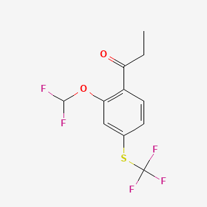 molecular formula C11H9F5O2S B14057358 1-(2-(Difluoromethoxy)-4-(trifluoromethylthio)phenyl)propan-1-one 