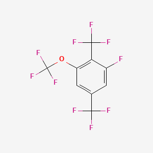 molecular formula C9H2F10O B14057370 1,4-Bis(trifluoromethyl)-2-fluoro-6-(trifluoromethoxy)benzene 