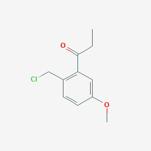 molecular formula C11H13ClO2 B14057376 1-(2-(Chloromethyl)-5-methoxyphenyl)propan-1-one 