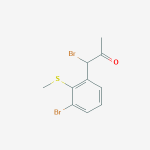 molecular formula C10H10Br2OS B14057416 1-Bromo-1-(3-bromo-2-(methylthio)phenyl)propan-2-one 