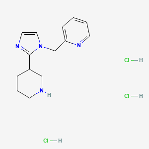 molecular formula C14H21Cl3N4 B1405770 2-[(2-piperidin-3-yl-1H-imidazol-1-yl)methyl]pyridine trihydrochloride CAS No. 1987680-73-8
