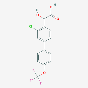 molecular formula C15H10ClF3O4 B14058188 (3-Chloro-4'-(trifluoromethoxy)biphenyl-4-yl)-hydroxyacetic acid 