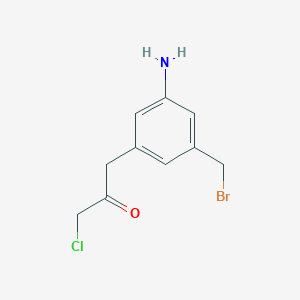 molecular formula C10H11BrClNO B14058255 1-(3-Amino-5-(bromomethyl)phenyl)-3-chloropropan-2-one 