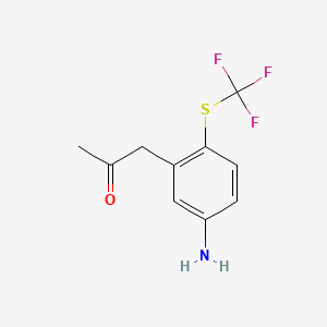 molecular formula C10H10F3NOS B14058265 1-(5-Amino-2-(trifluoromethylthio)phenyl)propan-2-one 