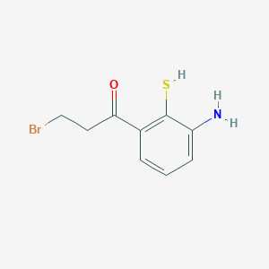 molecular formula C9H10BrNOS B14058282 1-(3-Amino-2-mercaptophenyl)-3-bromopropan-1-one 