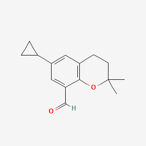 molecular formula C15H18O2 B1405866 6-环丙基-2,2-二甲基色满-8-甲醛 CAS No. 1350761-50-0