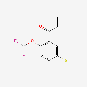 molecular formula C11H12F2O2S B14060173 1-(2-(Difluoromethoxy)-5-(methylthio)phenyl)propan-1-one 