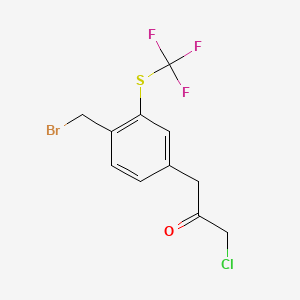 molecular formula C11H9BrClF3OS B14060312 1-(4-(Bromomethyl)-3-(trifluoromethylthio)phenyl)-3-chloropropan-2-one 