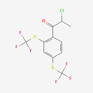 molecular formula C11H7ClF6OS2 B14060354 1-(2,4-Bis(trifluoromethylthio)phenyl)-2-chloropropan-1-one 