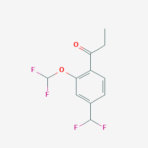 molecular formula C11H10F4O2 B14060463 1-(2-(Difluoromethoxy)-4-(difluoromethyl)phenyl)propan-1-one 