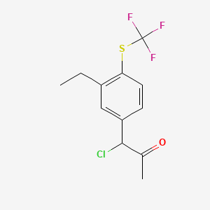 molecular formula C12H12ClF3OS B14060487 1-Chloro-1-(3-ethyl-4-(trifluoromethylthio)phenyl)propan-2-one 