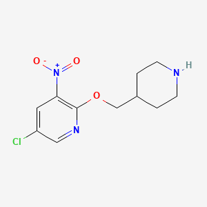 molecular formula C11H14ClN3O3 B1406056 5-氯-3-硝基-2-[(哌啶-4-基)甲氧基]吡啶 CAS No. 1500168-61-5