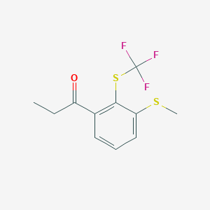 molecular formula C11H11F3OS2 B14061061 1-(3-(Methylthio)-2-(trifluoromethylthio)phenyl)propan-1-one 