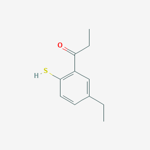 molecular formula C11H14OS B14061119 1-(5-Ethyl-2-mercaptophenyl)propan-1-one 