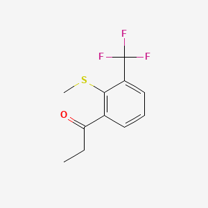 molecular formula C11H11F3OS B14061146 1-(2-(Methylthio)-3-(trifluoromethyl)phenyl)propan-1-one 