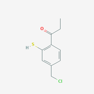 molecular formula C10H11ClOS B14061375 1-(4-(Chloromethyl)-2-mercaptophenyl)propan-1-one 