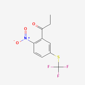 molecular formula C10H8F3NO3S B14061480 1-(2-Nitro-5-(trifluoromethylthio)phenyl)propan-1-one 