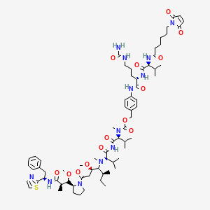 [4-[[(2S)-5-(carbamoylamino)-2-[[(2S)-2-[6-(2,5-dioxopyrrol-1-yl)hexanoylamino]-3-methylbutanoyl]amino]pentanoyl]amino]phenyl]methyl N-[(2S)-1-[[(2S)-2-[[(3R,5S)-3-methoxy-1-[(2S)-2-[(2R)-1-methoxy-2-methyl-3-oxo-3-[[(1R)-2-phenyl-1-(1,3-thiazol-2-yl)ethyl]amino]propyl]pyrrolidin-1-yl]-5-methyl-1-oxoheptan-4-yl]-methylamino]-3-methylbutanoyl]amino]-3-methyl-1-oxobutan-2-yl]-N-methylcarbamate