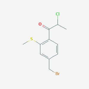 molecular formula C11H12BrClOS B14062436 1-(4-(Bromomethyl)-2-(methylthio)phenyl)-2-chloropropan-1-one 