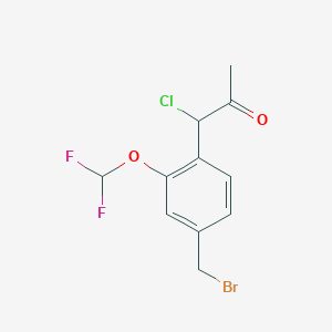 molecular formula C11H10BrClF2O2 B14062521 1-(4-(Bromomethyl)-2-(difluoromethoxy)phenyl)-1-chloropropan-2-one 