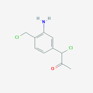 molecular formula C10H11Cl2NO B14062586 1-(3-Amino-4-(chloromethyl)phenyl)-1-chloropropan-2-one 