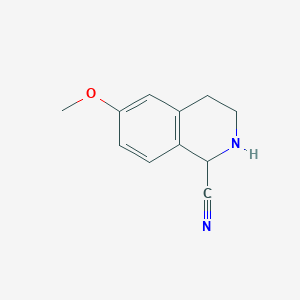 molecular formula C11H12N2O B14062684 1,2,3,4-Tetrahydro-6-methoxy-1-isoquinolinecarbonitrile 