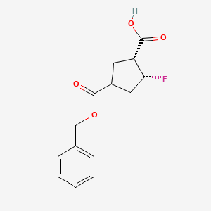 molecular formula C14H15FO4 B1406278 (1R,2R)-2-Fluoro-4-phenylmethoxycarbonylcyclopentane-1-carboxylic acid CAS No. 1704050-88-3