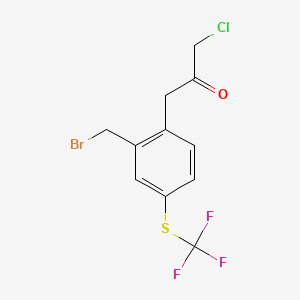 molecular formula C11H9BrClF3OS B14062800 1-(2-(Bromomethyl)-4-(trifluoromethylthio)phenyl)-3-chloropropan-2-one 