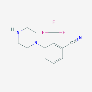 molecular formula C12H12F3N3 B14064092 3-Piperazin-1-yl-2-(trifluoromethyl)benzonitrile 