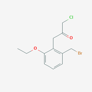 molecular formula C12H14BrClO2 B14064143 1-(2-(Bromomethyl)-6-ethoxyphenyl)-3-chloropropan-2-one 