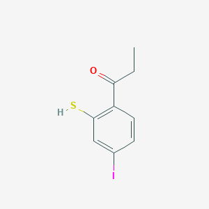 molecular formula C9H9IOS B14064306 1-(4-Iodo-2-mercaptophenyl)propan-1-one 