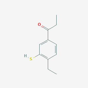 molecular formula C11H14OS B14064340 1-(4-Ethyl-3-mercaptophenyl)propan-1-one 