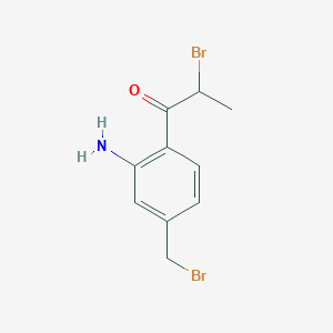 molecular formula C10H11Br2NO B14064354 1-(2-Amino-4-(bromomethyl)phenyl)-2-bromopropan-1-one 