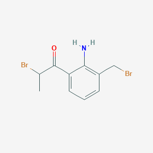 molecular formula C10H11Br2NO B14064375 1-(2-Amino-3-(bromomethyl)phenyl)-2-bromopropan-1-one 