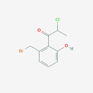 molecular formula C10H10BrClO2 B14064399 1-(2-(Bromomethyl)-6-hydroxyphenyl)-2-chloropropan-1-one 