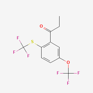 molecular formula C11H8F6O2S B14064423 1-(5-(Trifluoromethoxy)-2-(trifluoromethylthio)phenyl)propan-1-one 